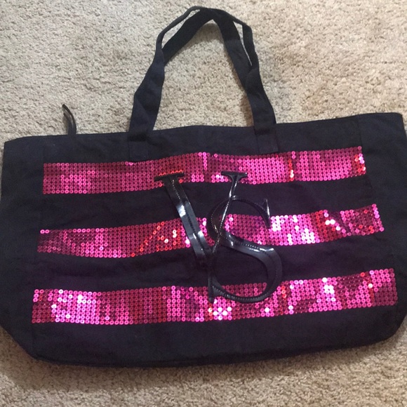victoria secret black and pink tote bag
